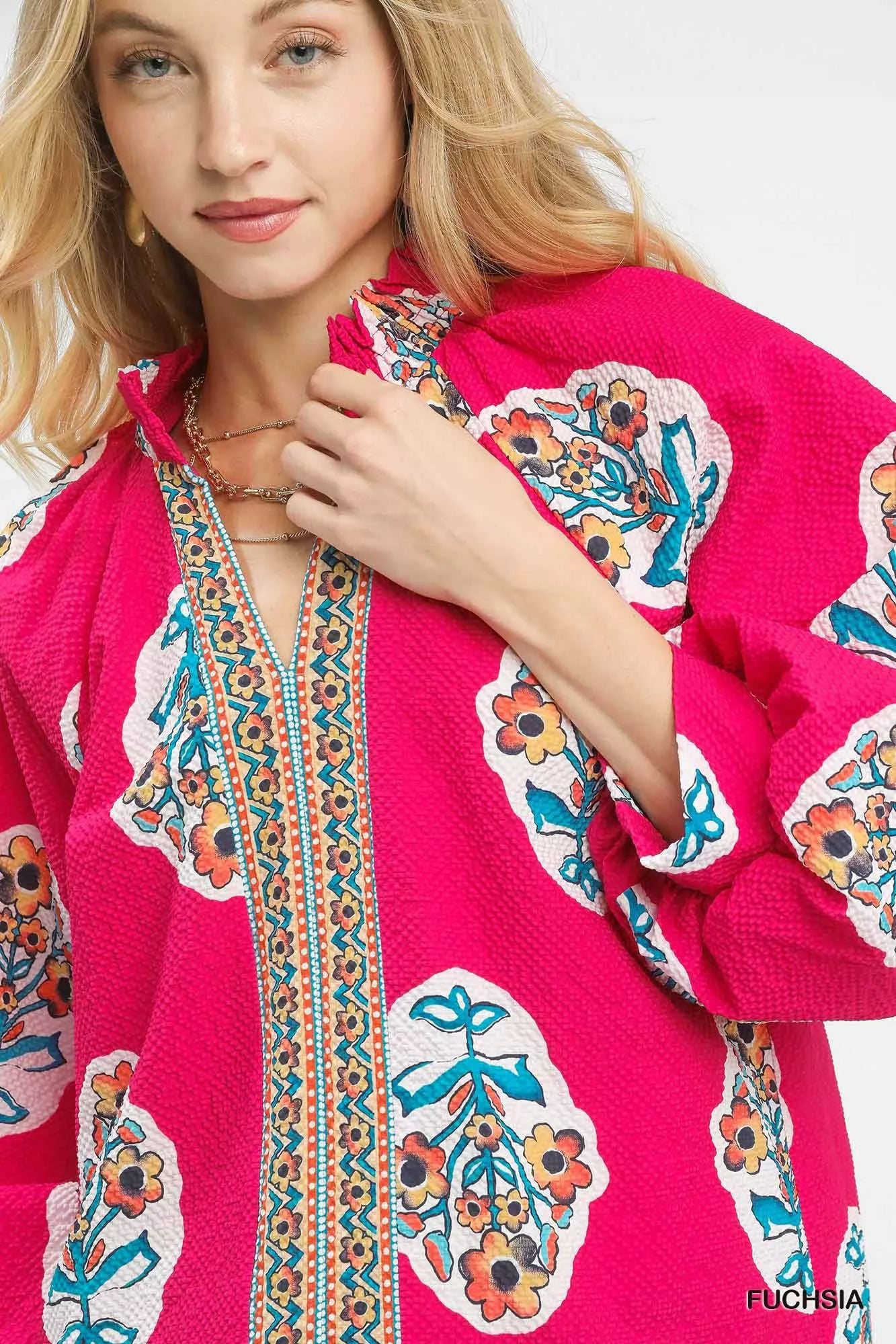 Sarah Express Women's Boho Floral Print Tunic Blouse