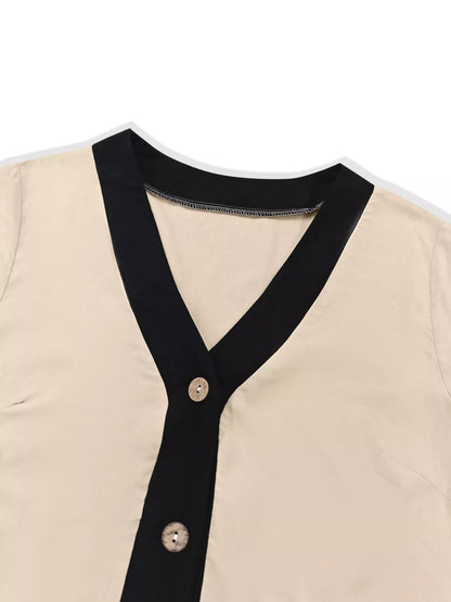 Sarah Express Women's Contrast Trim Button-Down Midi Dress