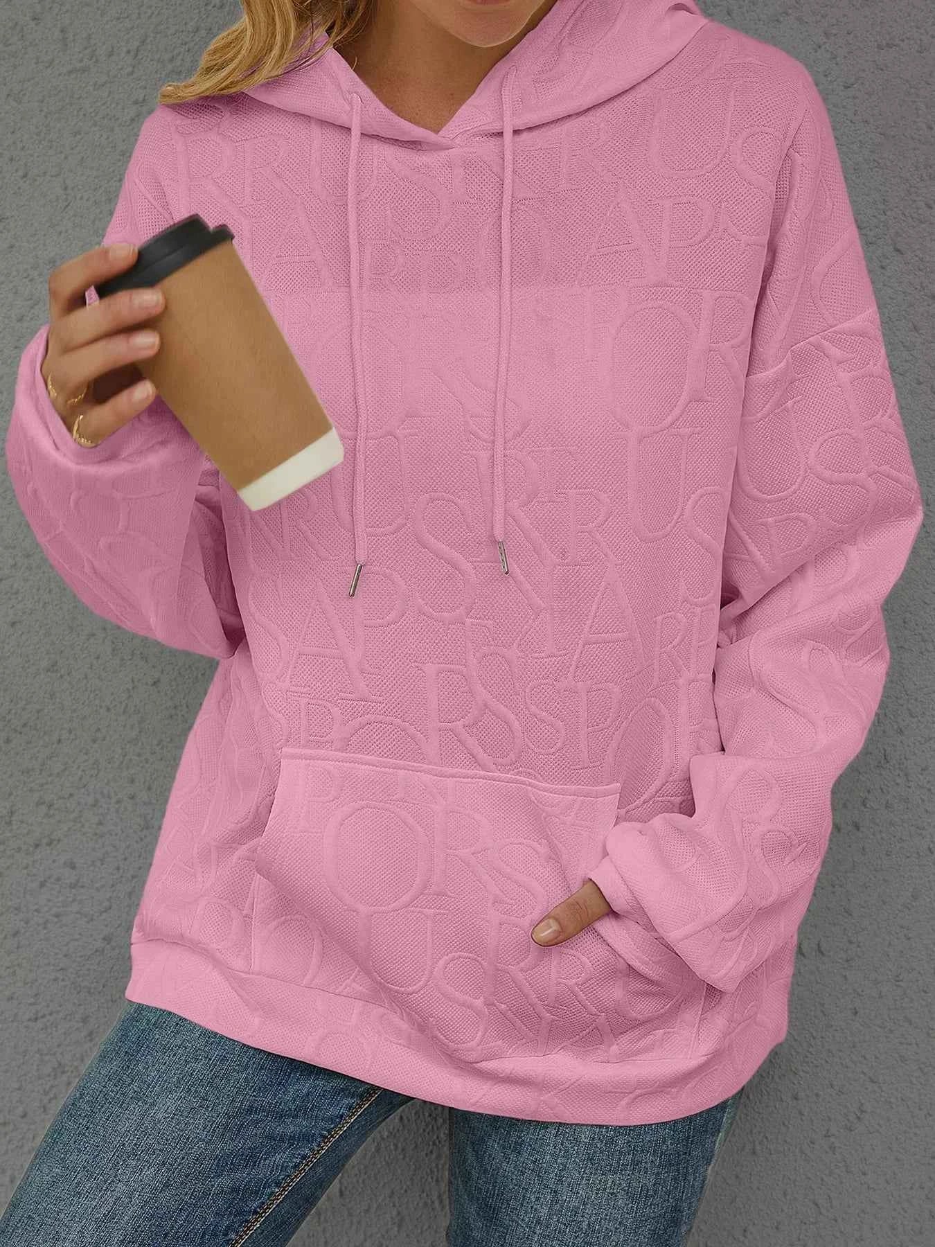 Sarah Express Women's Embossed Lettering Casual Hoodie Plus Size