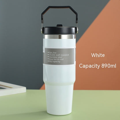 Sarah Express Insulated Stainless Steel Travel Tumbler with Handle - 20oz/30oz Vacuum Coffee Cup Water Bottle White 30oz890ml