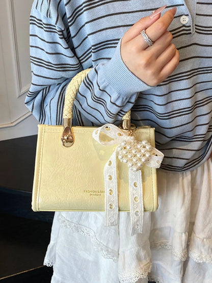 Sarah Express Women's Mini Crossbody Bag with Pearl Decor & Braided Handle