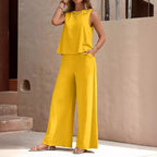 Sarah Express Women's Sleeveless Round Neck Top & Pants Two Piece Casual Set Street Style