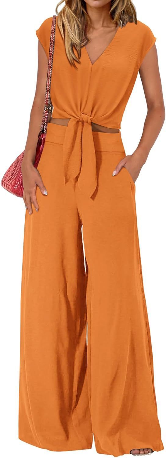 Sarah Express High Waist Wide Leg Pants Suit Two Piece Sleeveless Set