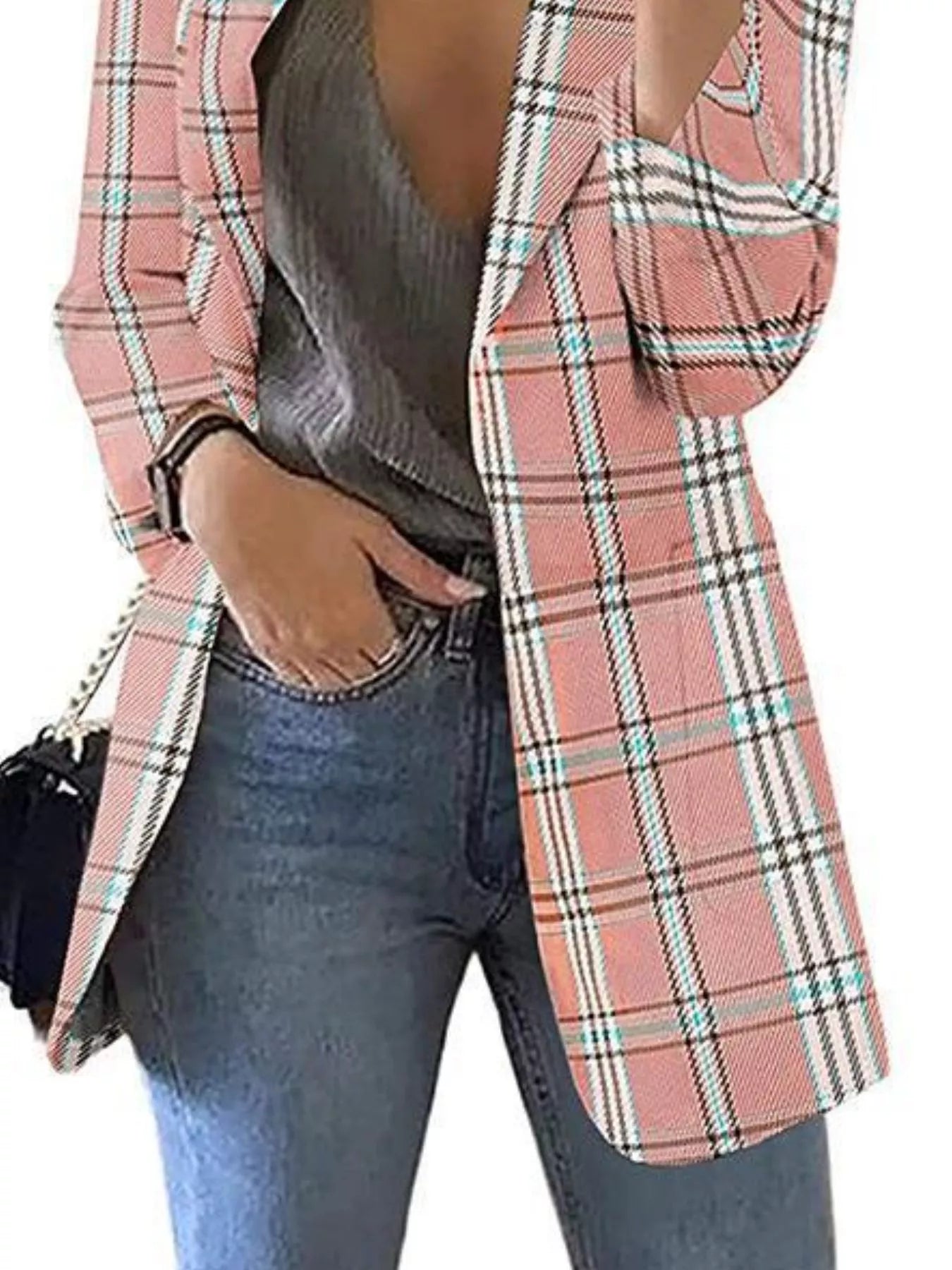 Sarah Express Women's Plaid Lapel Collar Blazer