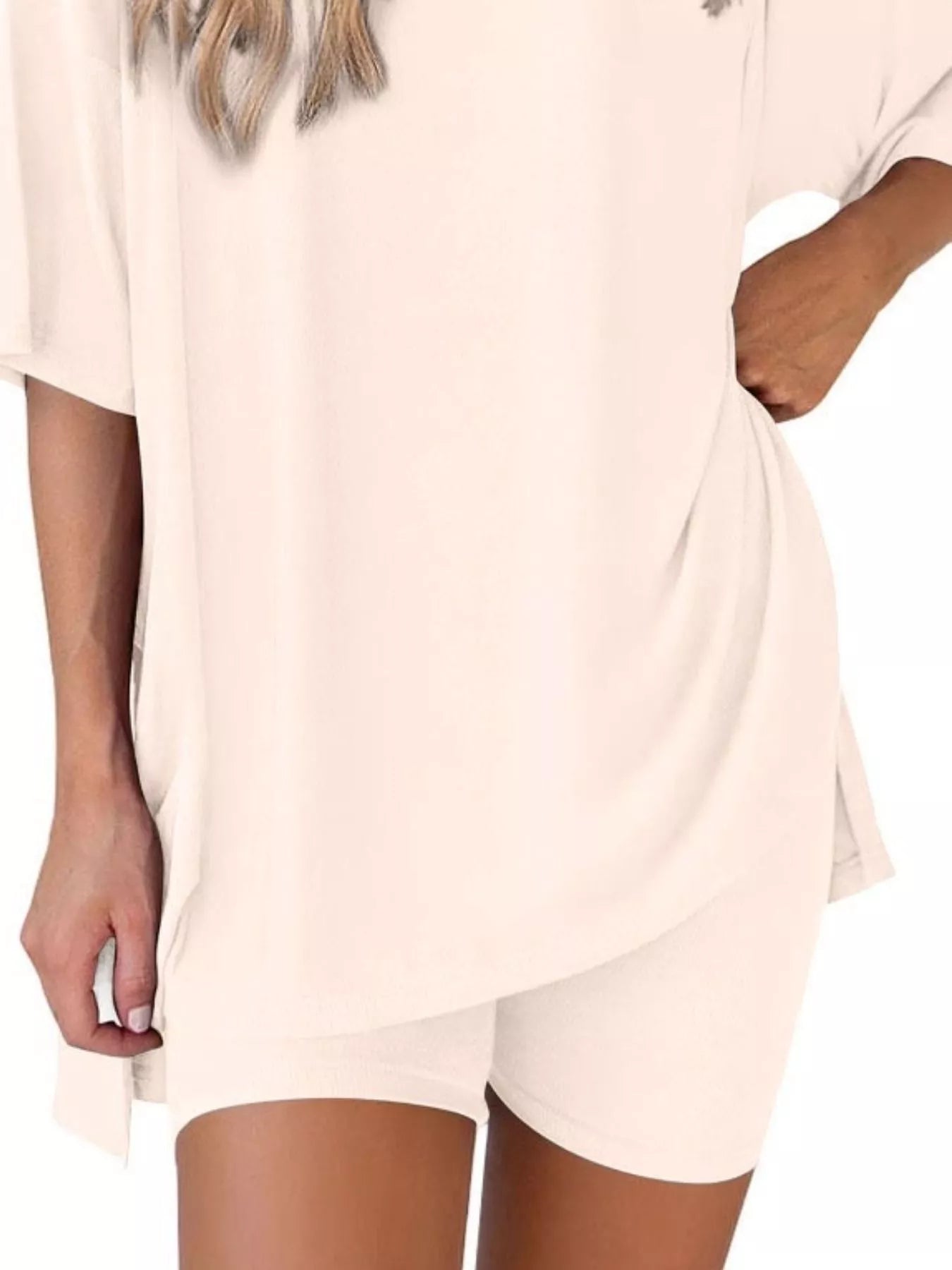 Sarah Express Women's Relaxed Fit Round Neck Top and Shorts Two-Piece Set - Plus Size Loungewear