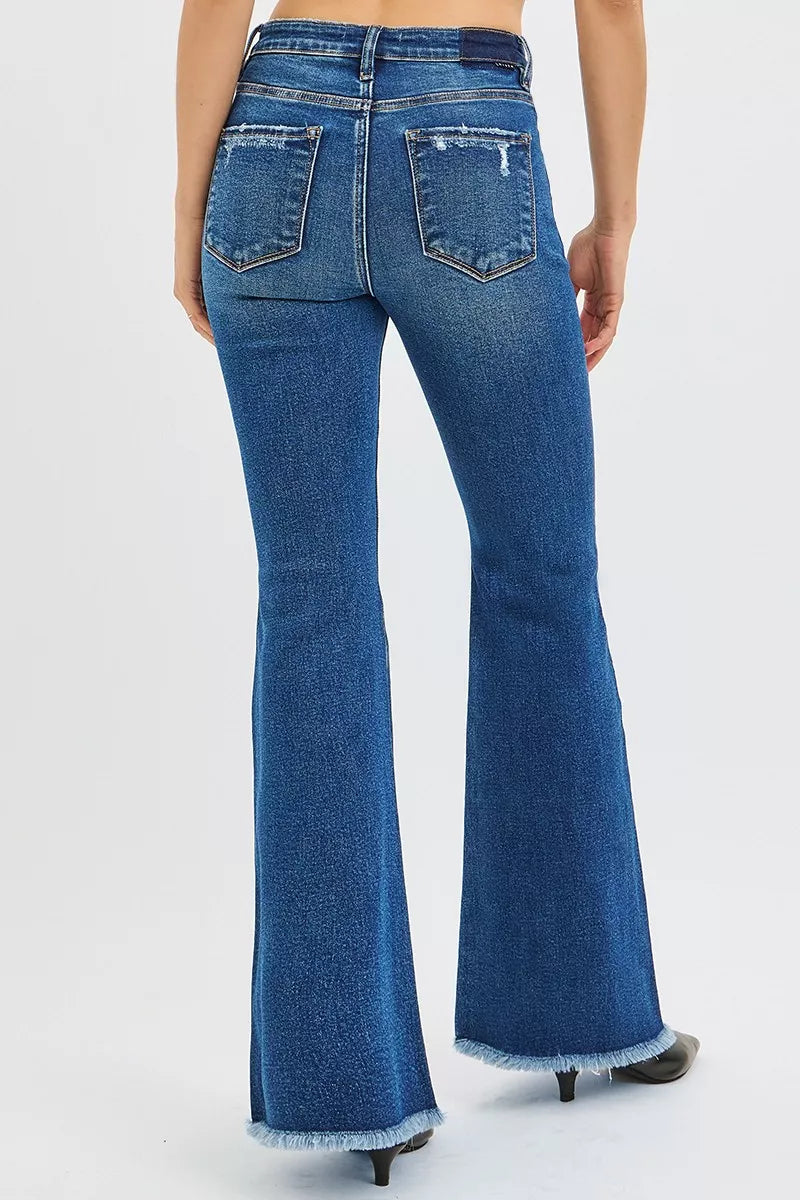 Sarah Express Women's High Rise Flare Jeans - Retro 70s Style Denim