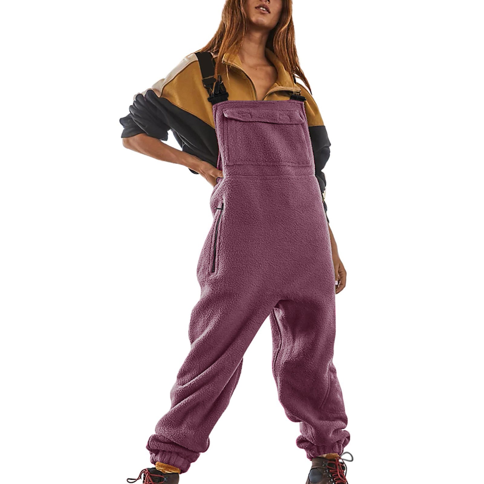 Sarah Express Polar Fleece Workwear Jumpsuit Suspender Overalls Wide Waist