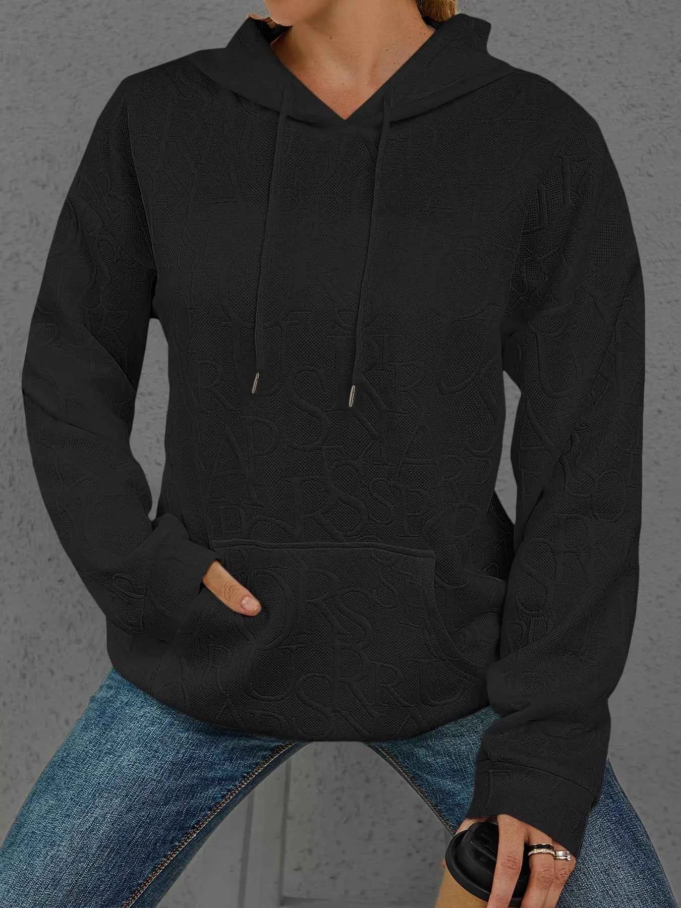 Sarah Express Women's Embossed Lettering Casual Hoodie Plus Size