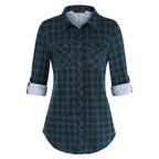 Sarah Express Women's Plaid Button Front Shirt Long Sleeve Casual Cardigan