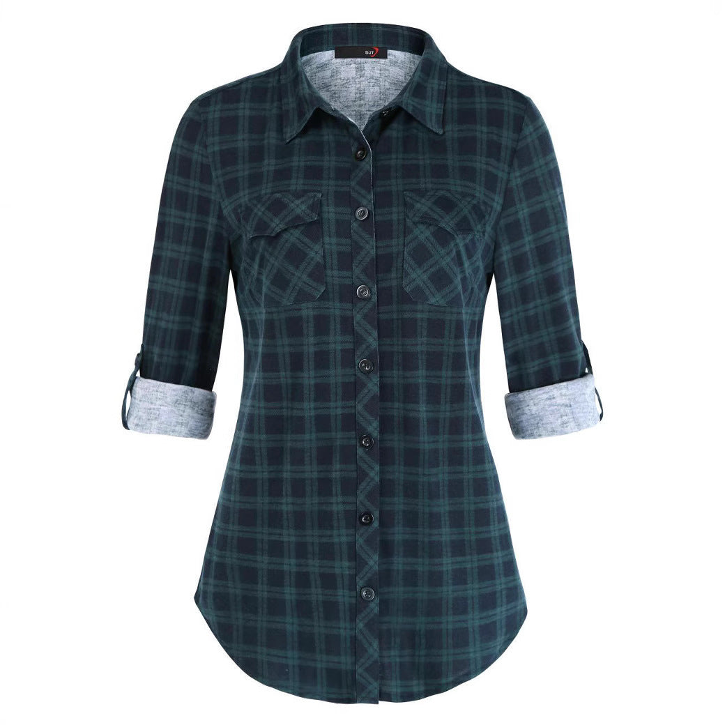 Sarah Express Women's Plaid Button Front Shirt Long Sleeve Casual Cardigan