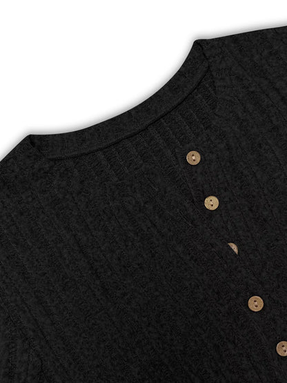 Sarah Express Women's Plus Size Ribbed Knit Button Front Top and Pants Set