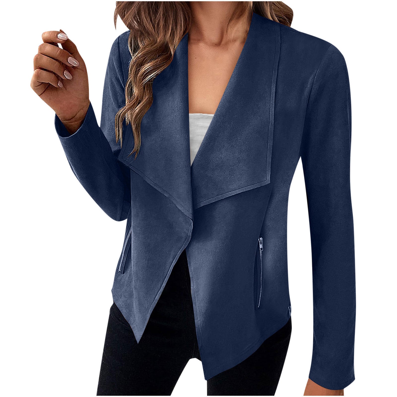 Sarah Express Women's Solid Color Suede Jacket Long Sleeve Button Front Coat