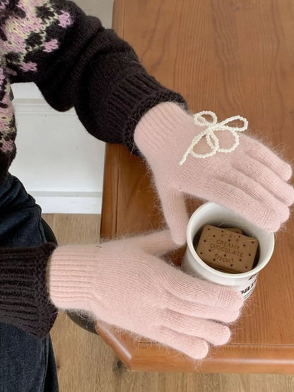 Sarah Express Women's Pearl Embellished Knit Gloves - Winter Fashion Accessory