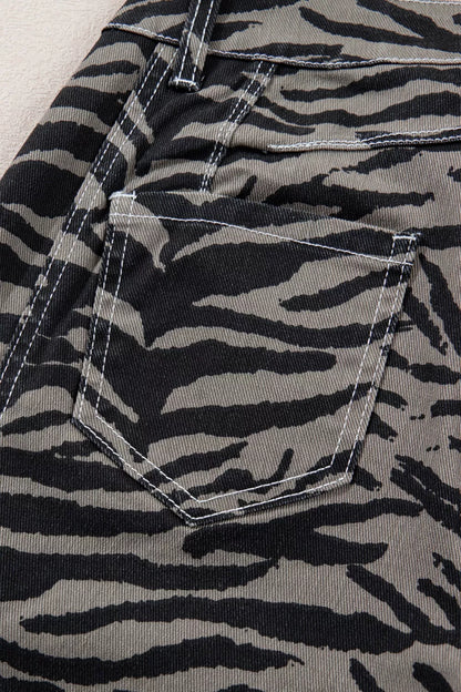 Sarah Express Women's Zebra Stripe Wide Leg Jeans - High Waist Printed Denim Pants