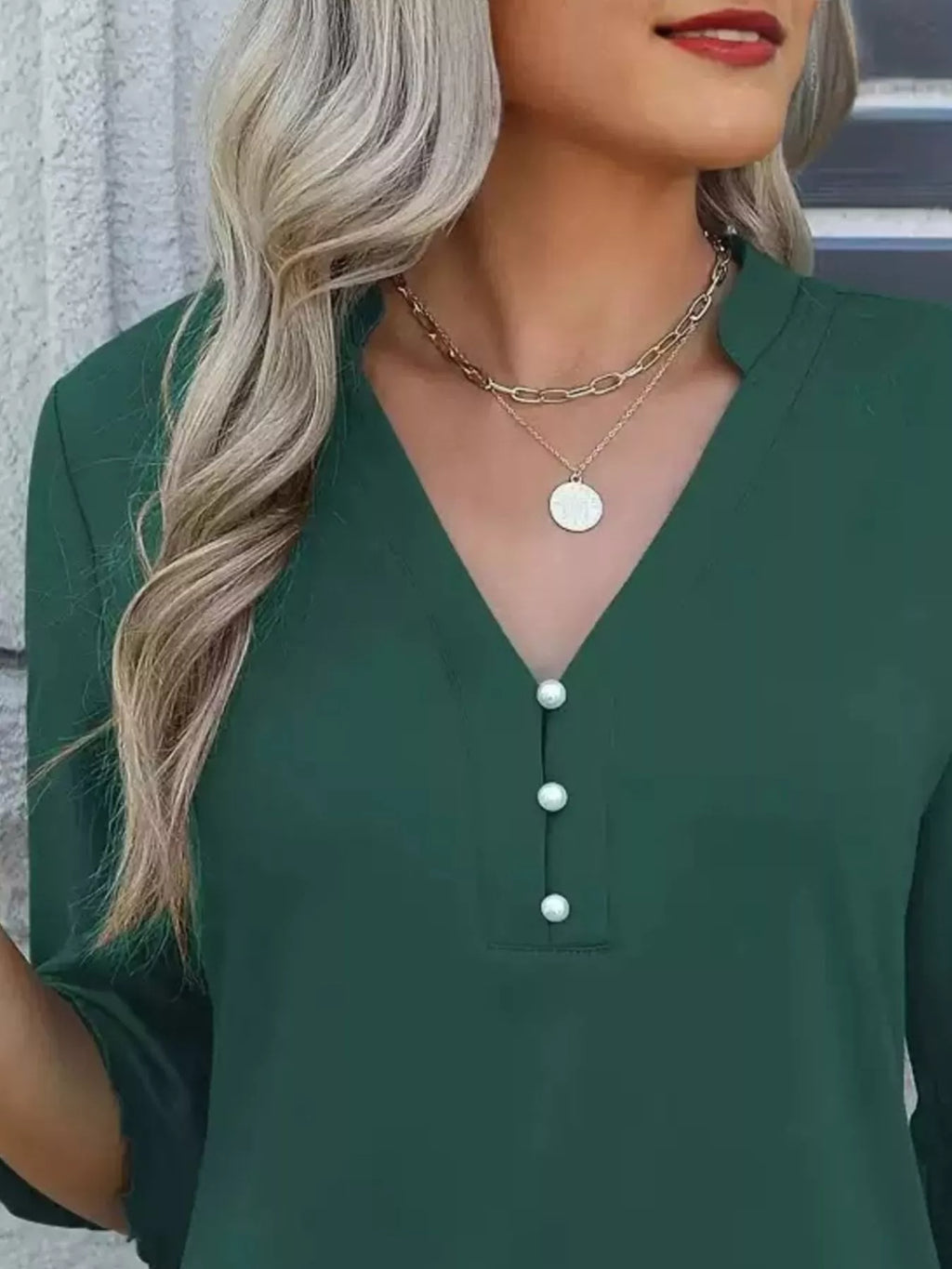 Sarah Express Women's Notched Flounce Sleeve Blouse - Plus Size Button Front Top