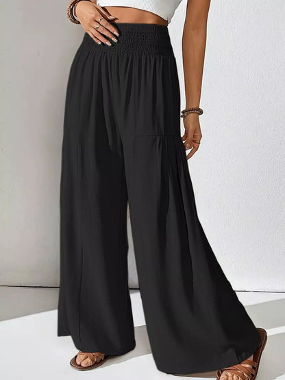 Sarah Express Women's Smocked Waist Wide Leg Pants