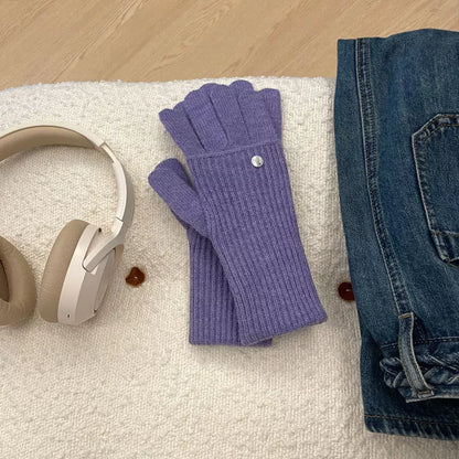 Sarah Express Women's Ribbed Knit Touchscreen Gloves Purple One Size