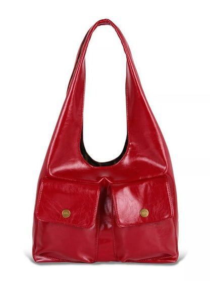 Sarah Express Women's Leather Shoulder Bag with Pockets Red ONESIZE