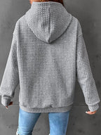 Sarah Express Women's Solid Color Hoodie Long Sleeve Plaid Pocket Pullover Sweatshirt Casual