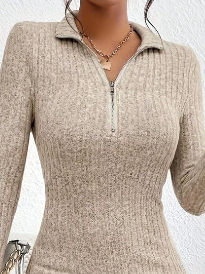 Sarah Express Ribbed Knit Bodycon Mini Dress with Zipper - Fitted Stretch Dress