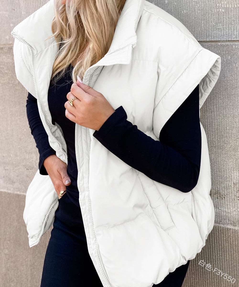 Sarah Express Cotton Padded Puffer Vest Stand Collar Zipper Pockets Sleeveless