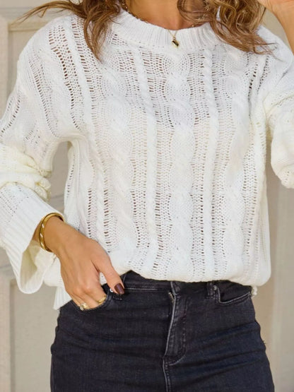 Sarah Express Women's Cable Knit Sweater - Long Sleeve Openwork Pullover