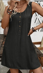 Sarah Express Women's Sleeveless Button-Up Dress Round Neck Knee Length