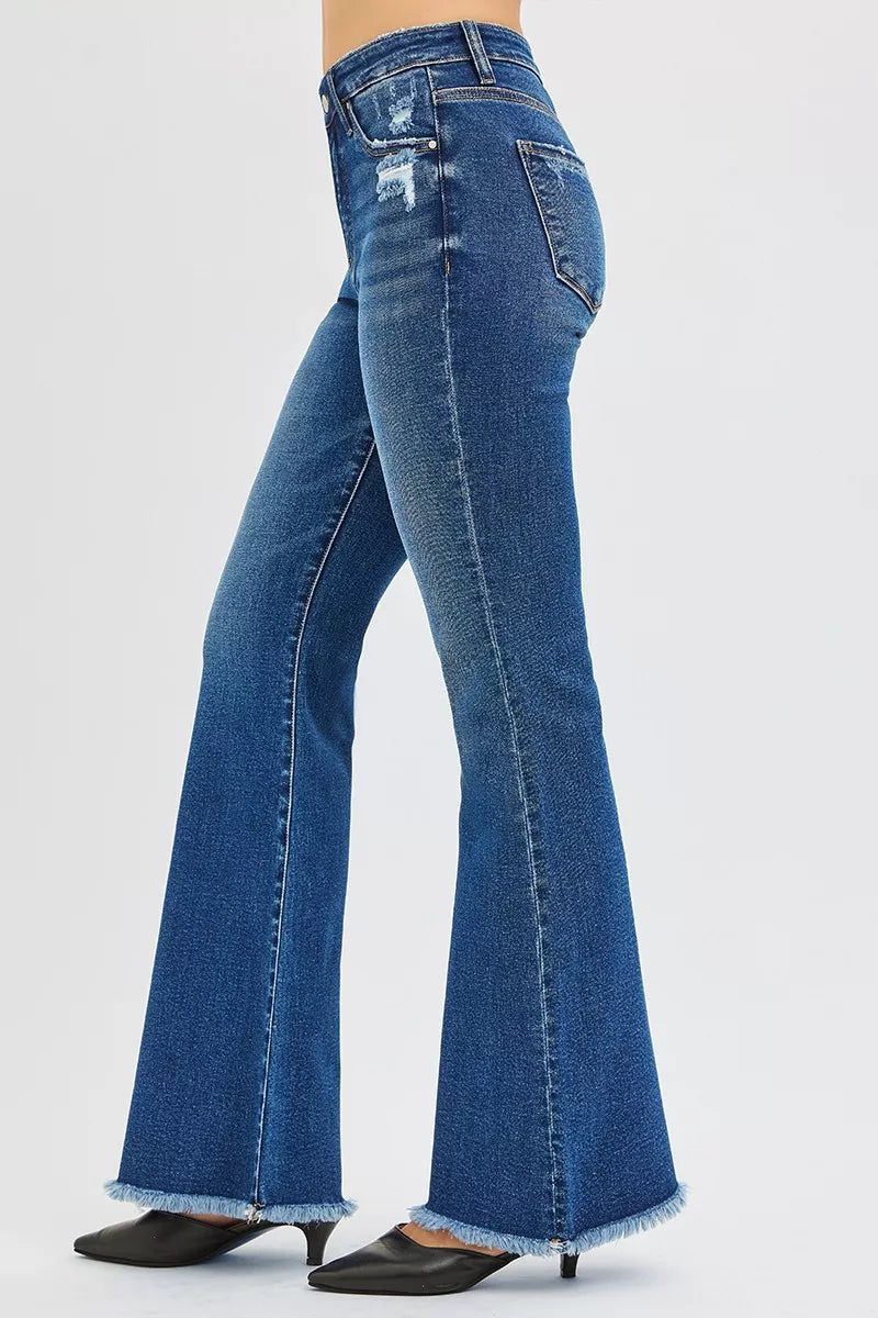 Sarah Express Women's High Rise Flare Jeans - Retro 70s Style Denim