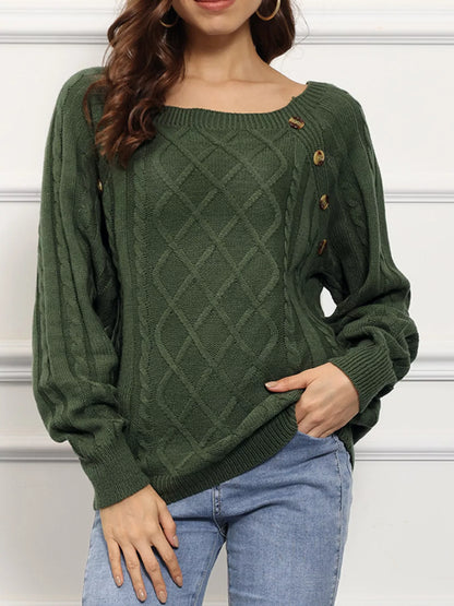 Sarah Express Women's Cable Knit Boat Neck Sweater Army Green