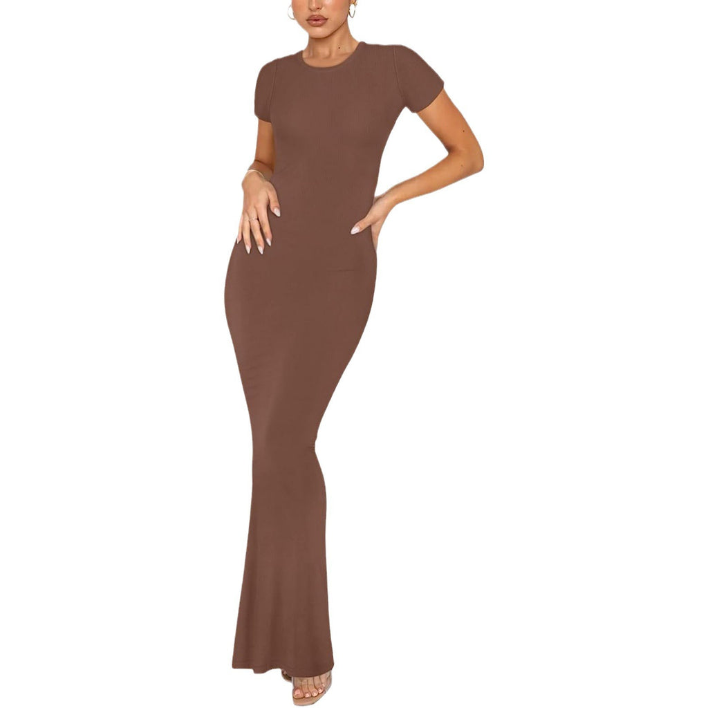 Women's Bodycon Maxi Dress Short Sleeve Round Neck