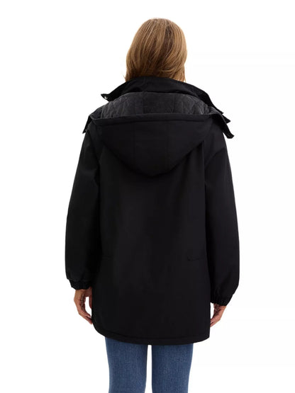 Sarah Express Women's Full Size Zip Up Hooded Parka Outerwear
