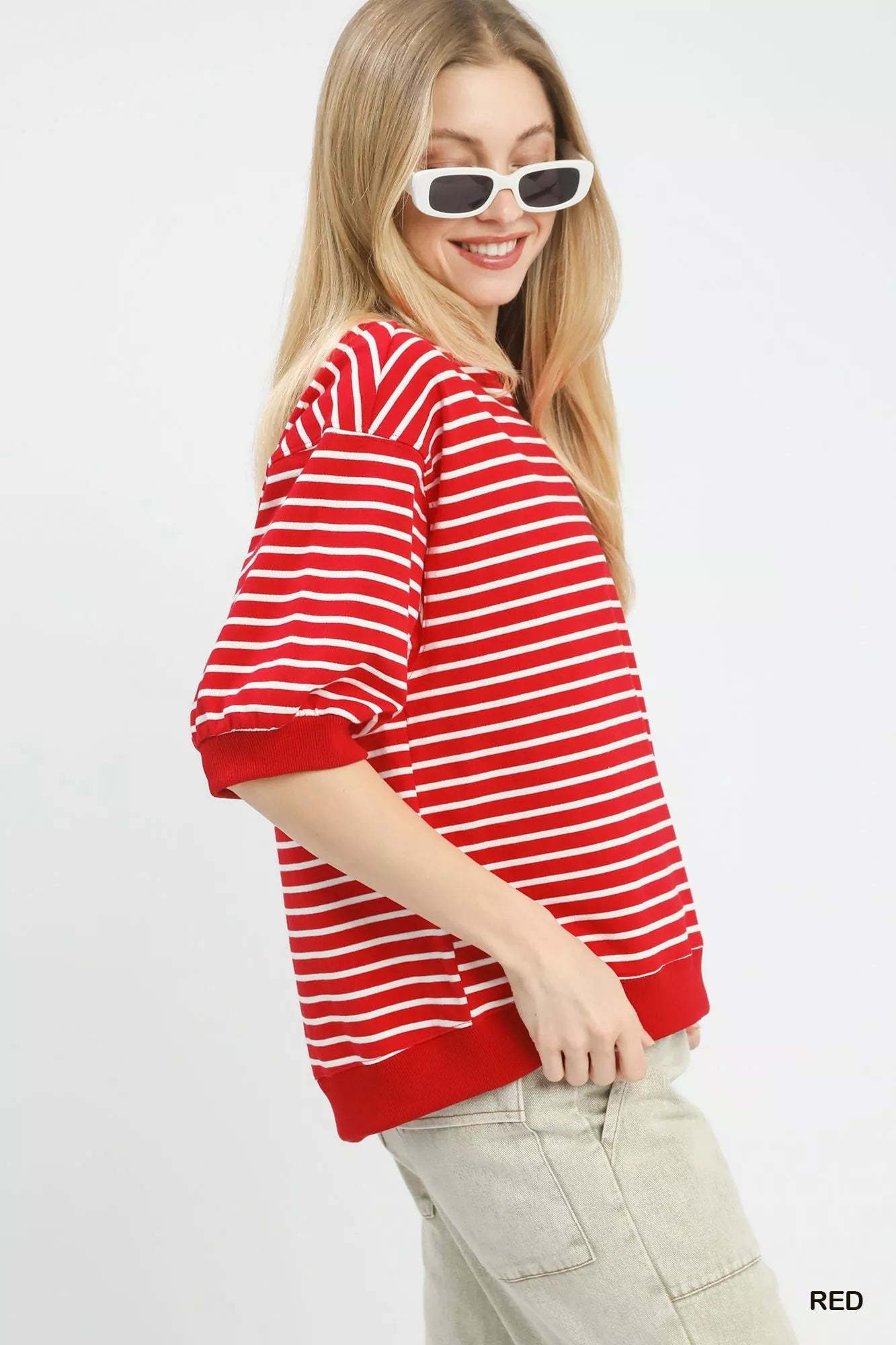 Sarah Express Women's Striped Short Sleeve Pullover Top