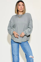 Sarah Express Women’s Plus Size Ribbed Long Sleeve T-Shirt with Exposed Seam

