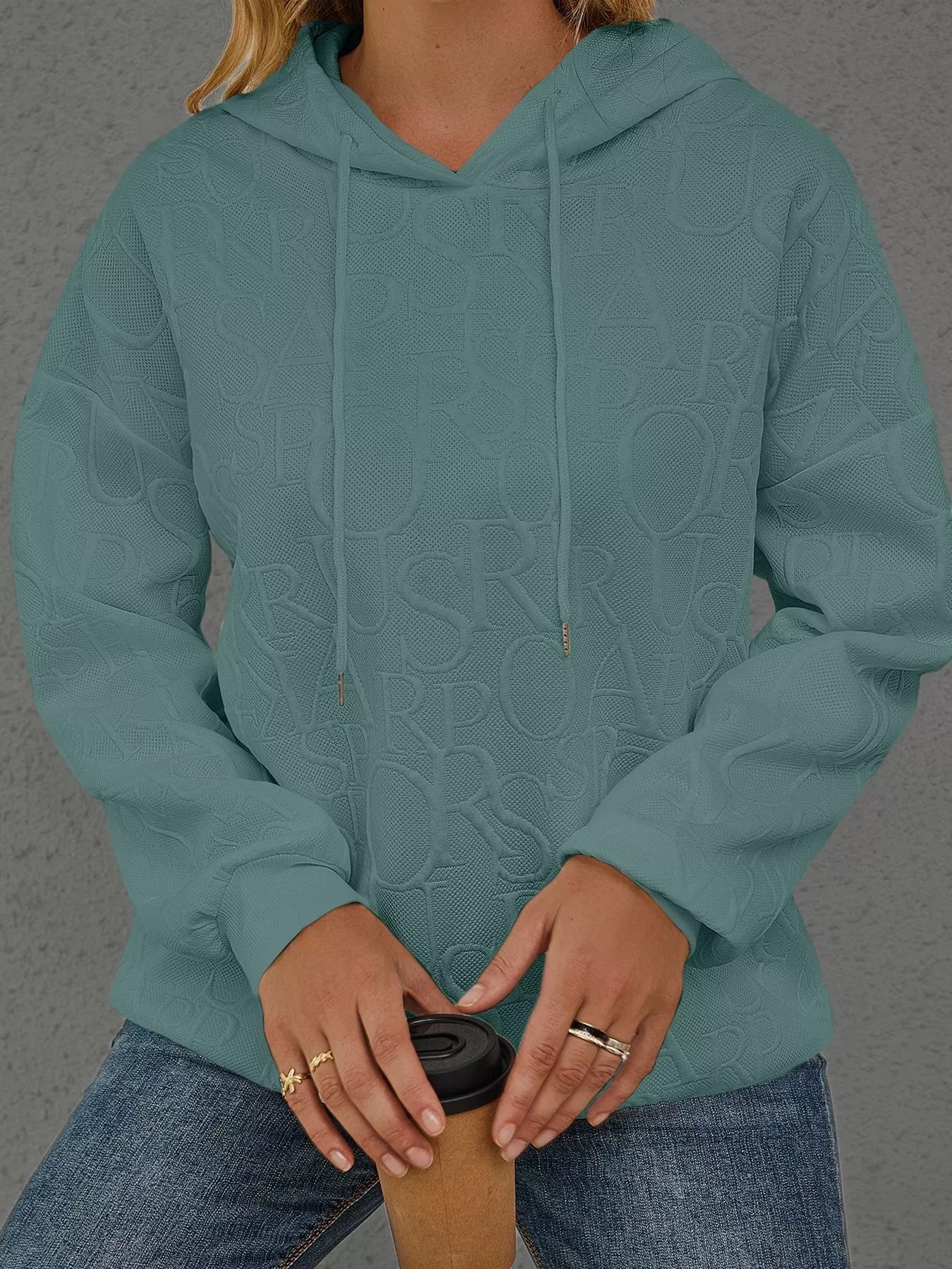 Sarah Express Women's Embossed Lettering Casual Hoodie Plus Size