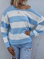 Sarah Express Women's Striped Casual Long Sleeve Knit Top