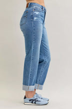 Sarah Express Women’s High Waist Criss-Cross Boyfriend Jeans with Mild Destroy