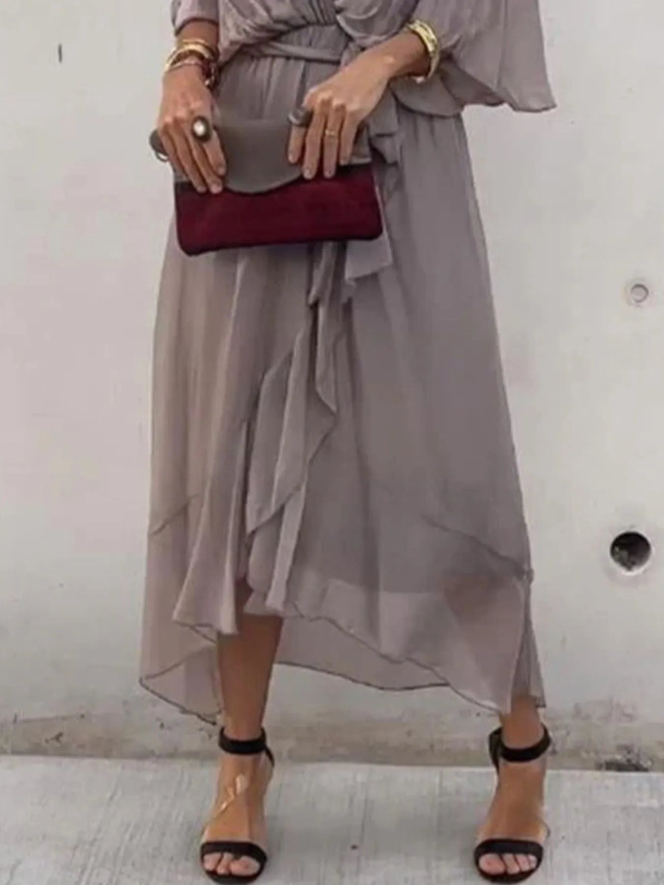 Sarah Express Women's Flowy Tie Front Midi Dress with Flutter Sleeves