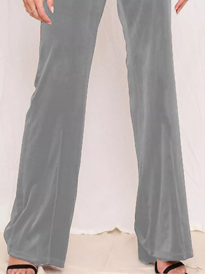 Sarah Express Women's Velvet Wide Leg Pants - High Waist Palazzo Trousers Plus Size