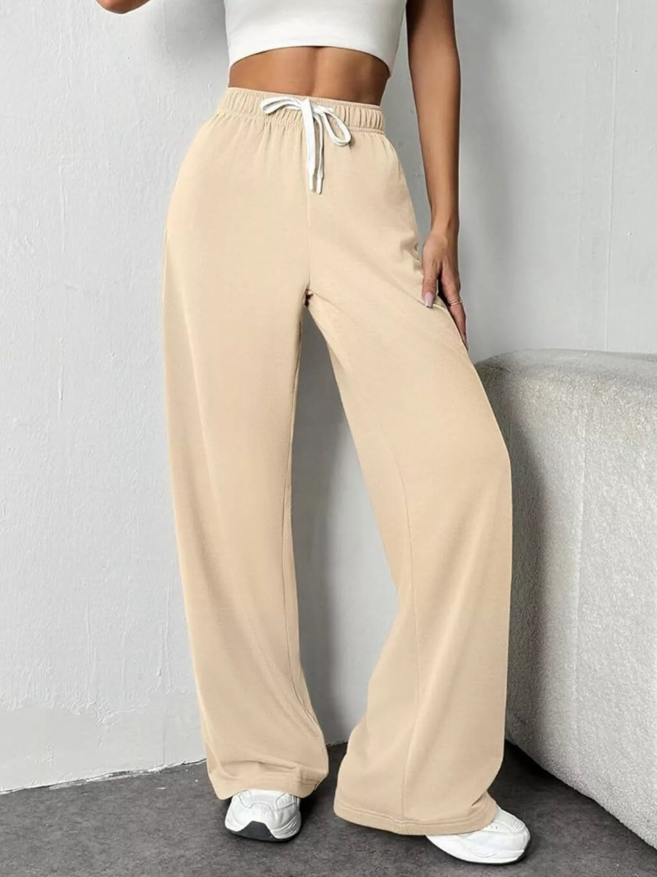 Trendsi Women's Drawstring Wide Leg Pants Beige