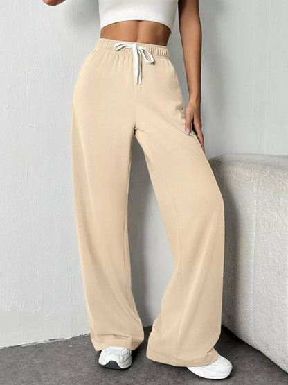 Trendsi Women's Drawstring Wide Leg Pants Beige