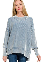 Washed Side Slit Oversized Sweater