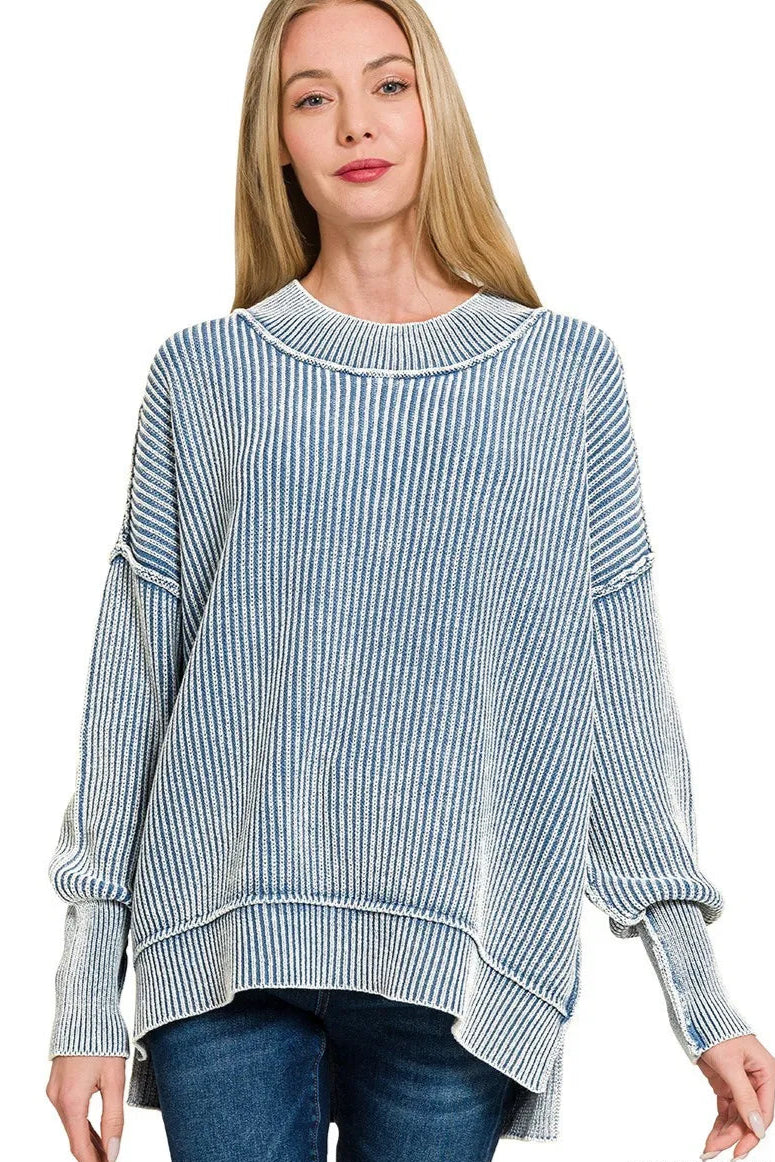 Washed Side Slit Oversized Sweater