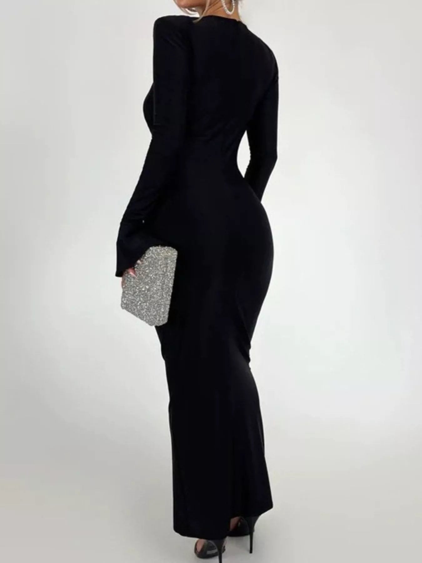 Sarah Express Women's Ruched Long Sleeve Bodycon Maxi Dress