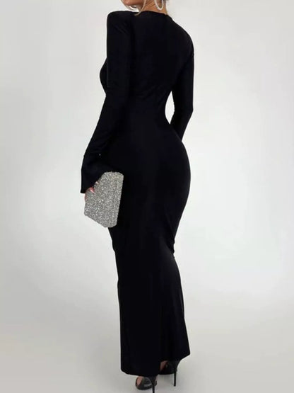 Sarah Express Women's Ruched Long Sleeve Bodycon Maxi Dress