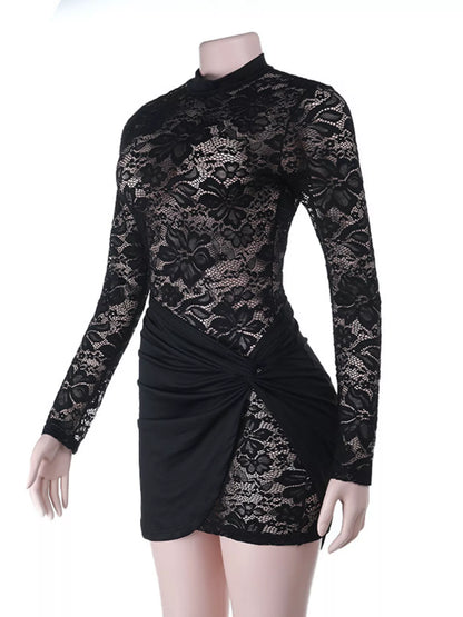 Sarah Express Women's Lace Long Sleeve Bodycon Mini Dress
