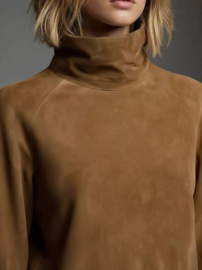 Sarah Express Women's Turtleneck Lantern Sleeve Mini Dress with Pockets