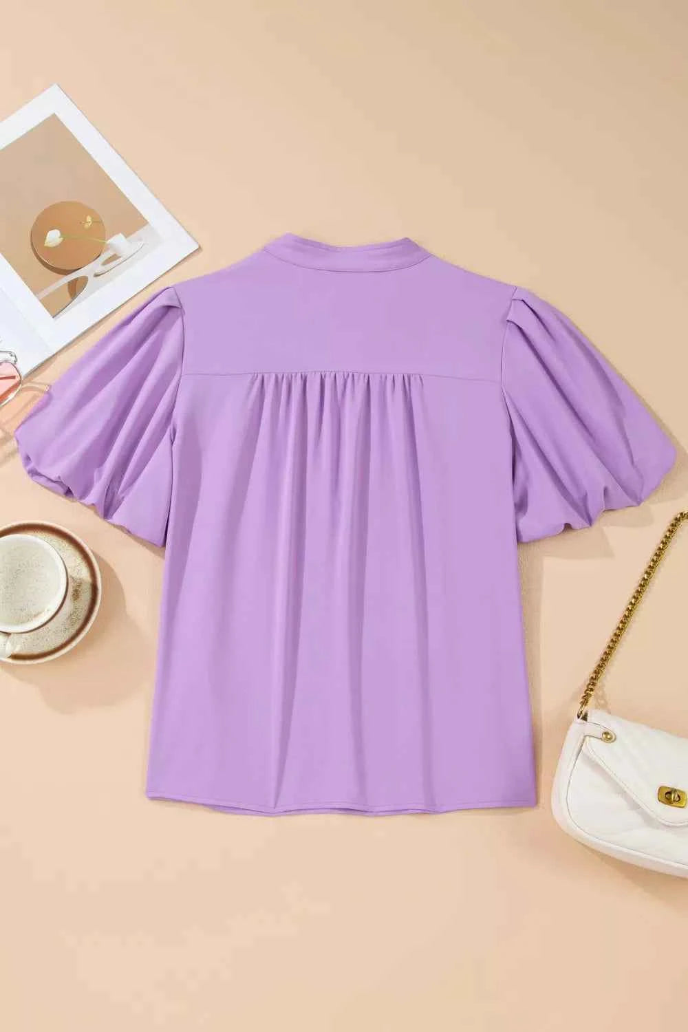 Sarah Express Women's V-Neck Puff Sleeve Blouse - Summer Fashion Top