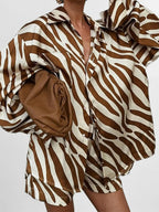 Sarah Express Women's Zebra Print Shirt and Shorts Matching Set Plus Size