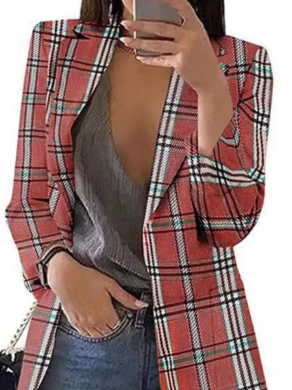Sarah Express Women's Plaid Lapel Collar Blazer