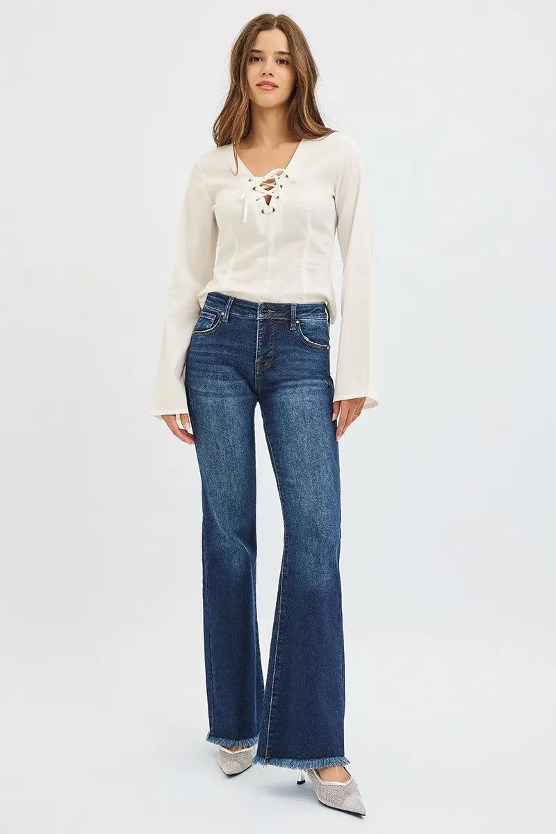 Sarah Express Women’s Plus Size Tummy Control Mid Rise Flare Jeans
